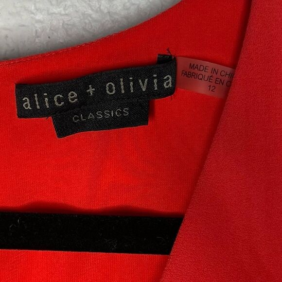 Alice + Olivia Classics Palmira Sleeveless Ruffle Short V-Neck Red Dress Sz 12 - Picture 11 of 12